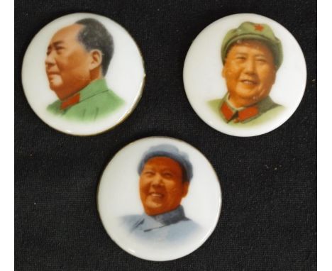 Three Chinese Chairman Mao ceramic badges