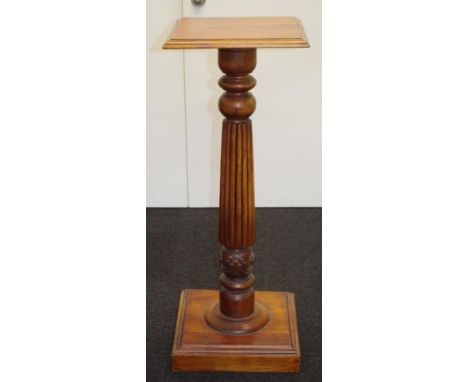 Vintage pedestal display stand with turned reeded column, 38cm x 38cm, 101cm high approx