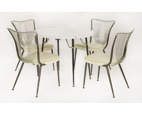 An Italian dining suite,1950s, comprising:a drop-leaf dining table,with a gold and silver flecked Formica top,92cm long92cm o