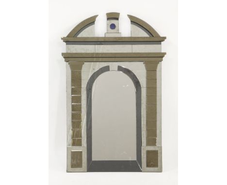 An architectural mirror,1980s, designed by Lorenzo Forges Davanzati for Barovier & Toso, labelled,72cm wide113.5cm high