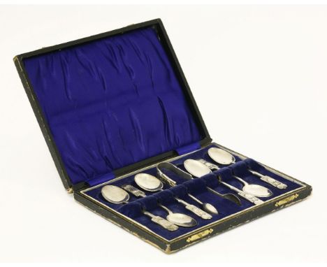 A set of six silver Liberty & Co. teaspoons and a sugar tong,designed by Archibald Knox for Liberty & Co., Birmingham 1924,11
