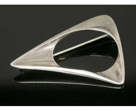 A sterling silver brooch,by Georg Jensen, No 375, designed by Henning Koppel, triangular form with an open centre, 58mm in le