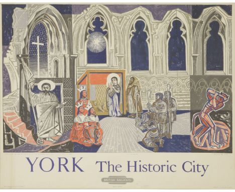 *Edward Bawden RA (1903-1989)YORK THE HISTORIC CITY - SCENES FROM YORK MYSTERY PLAYSA British Railways poster, lithograph pri