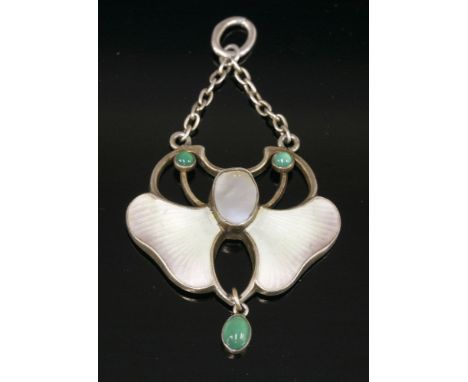 A German Jugendstil silver and silver gilt pendant, in the style of Otto Prutscher,an oval blister pearl rub set to the centr
