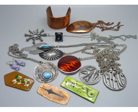 1960s/70s enamel, stainless steel and copper jewellery 