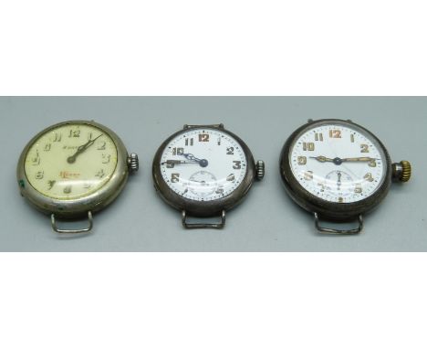 A silver cased Zenith wristwatch with screw back, Glasgow import mark for 1918, the case back bears inscription dated 1927, 3