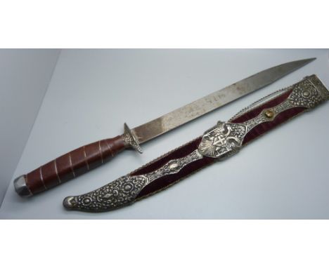 A Serbian dagger and decorative scabbard, mid 20th Century, 60cm with scabbard on 