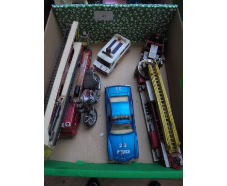 Small selection of play worn die cast toys incl 2 large Fire engines by Corgi