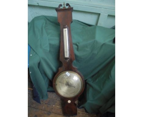 Mahogany veneered banjo styled barometer manufactured in Boston