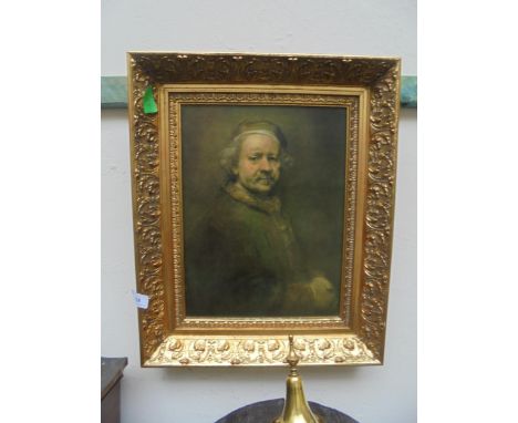 Print in heavy gold frame, self portrait Rembrant