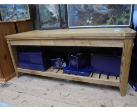 Large modern and heavy oak coffee table with shelf under