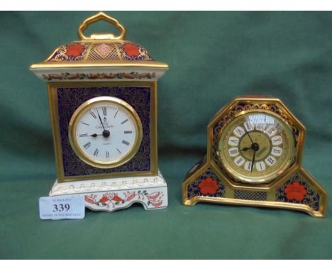 Two carriage clocks, one with top handle marked old Imari 1128LX1, the other also old Imari marked 1128LV1. (Royal Crown Derb