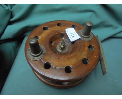 Large wooden and brass sea fishing reel