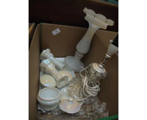 Ceramic lustre ware ladies dressing table set, Victorian table lamp