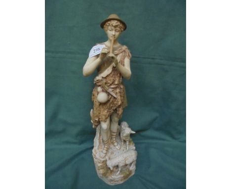 Shepherd playing pipe with sheep. Royal Dux traingle to base.