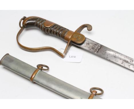 A FIRST WORLD WAR TURKISH OFFICER'S SWORD, the 28 3/4" curved blade inscribed with maker's name, brass hilt deeply etched wit