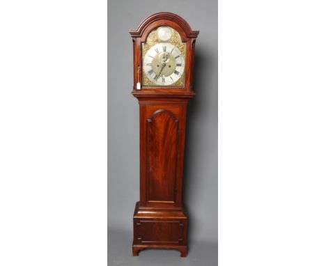A MAHOGANY LONGCASE by C. Chandler, Norwich, the eight day movement with anchor escapement striking on a bell, 12" arched bra