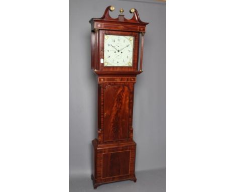 A MAHOGANY LONGCASE by William Shakeshaft, Preston, the eight day movement with anchor escapement striking on a bell, 14" squ