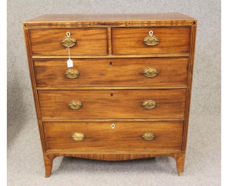 A GEORGIAN MAHOGANY CHEST, late 18th century, of straight front form with caddy top over an inlaid and banded frieze, two sho
