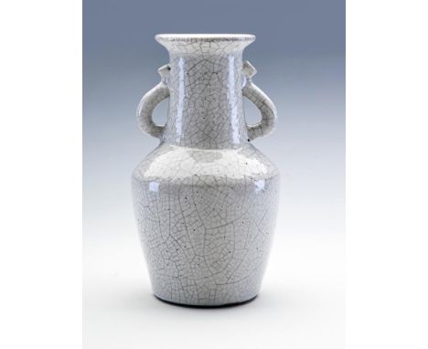 EDMUND DE WAAL (b.1964), an early stoneware Chinese style vase with two plain loop handles in a pale grey crackle glaze, seal