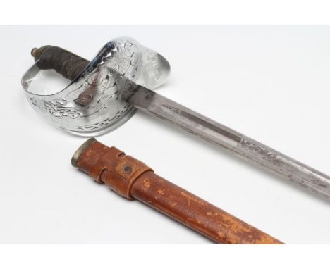 AN 1897 PATTERN OFFICER'S SWORD, by B. Bailey of Leeds, the 32 1/4" fullered blade bearing maker's name and etched with a cro