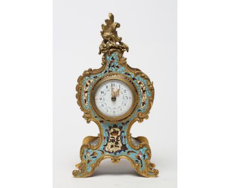 A FRENCH CHAMPLEVE CASED MANTEL CLOCK, 19th century, the single barrel movement with cylinder escapement and backplate stampe