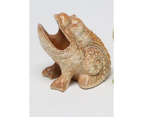A BURMANTOFTS SALTGLAZE STONEWARE TOAD SPOON WARMER, model 151, 5" high (Est. plus 21% premium inc. VAT) (Illustrated)