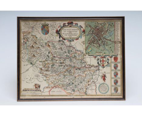 JOHN SPEED (1552-1629), The West Riding of Yorkshire, hand coloured engraved map Sudbury &amp; Humble 1610, with title cartou