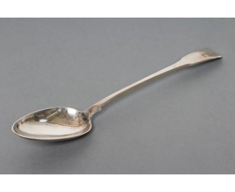 A LATE GEORGE III BASTING SPOON, maker Fearn &amp; Eley, London 1803, in Fiddle pattern engraved with an armorial, 12" long, 