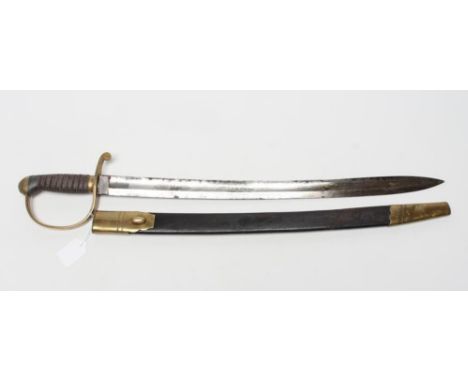 A VICTORIAN CONSTABULARY HANGER, with 22 1/4" spear point and fullered blade etched "M.C.", brass hilt, shagreen grip and lea
