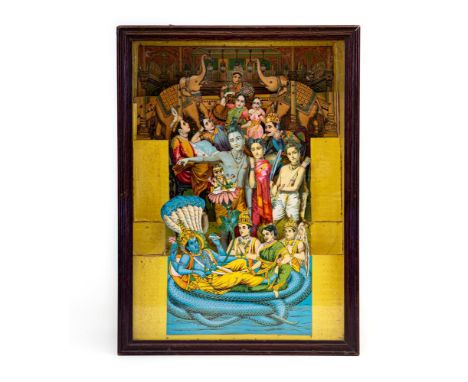 A VICTORIAN AUTOMATON with clockwork movement, depicting an Indian Maharaja in a boat with crowds waving to him by on the riv