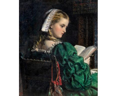 JOHN FRANCIS WYBURD (1826-1893), Portrait of a Lady Reading, oil on canvas, signed with initials, 12" x 10", gilt frame  (Est