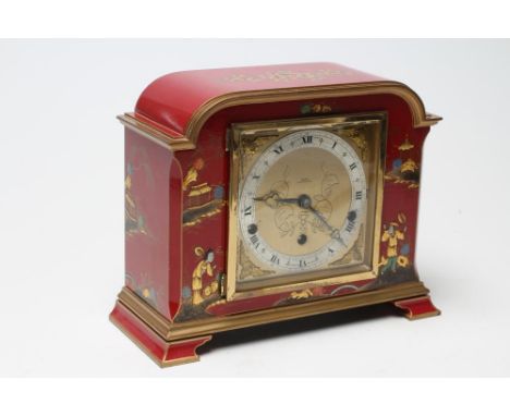 AN F.W. ELLIOTT, LONDON, CHINOISERIE CASED MANTEL CLOCK, c.1930's, the twin barrel movement with platform escapement quarter 