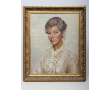 G.P. MACKESON R.A. (20th Century), Portrait of a Lady, head and shoulders, oil on canvas, signed and inscribed on stretcher a