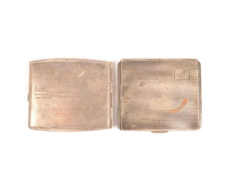 A silver cigarette case, S&amp;B, Birmingham 1946, engine-turned, 10cm x 8.5cm, approx. 4oz; and a white metal cigarette case