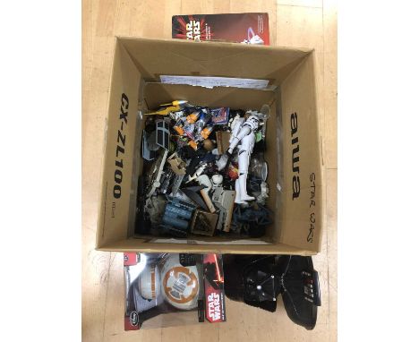 Star Wars toys, figures and collectibles, one box including loose figures; vehicles; Darth Vader and R-2 D-2 telephones; Disn