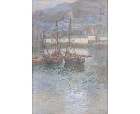 K Macaulay,Two fishing boats in a harbour,watercolour, signed,60x40cm. 