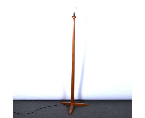 Craftsman made teak standard lamp, with shade, 184cm.