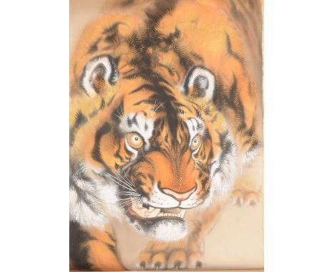 Chinese painted silk scroll, Tiger