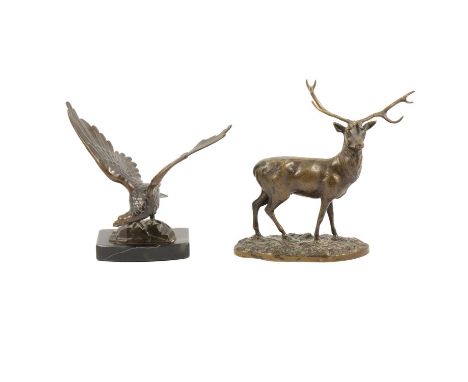 R Petko, Stag, bronze, 21cm; and American Eagle, bronze, 18cm, (2).