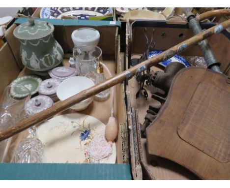 Two trays of various collectables to include Wedgwood jasperware
