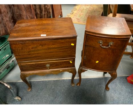 A small walnut pot cupboard together with a sewing box. (2)