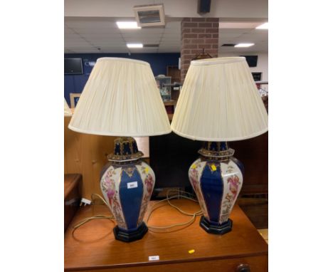 A pair of large modern ceramic table lamps and shades