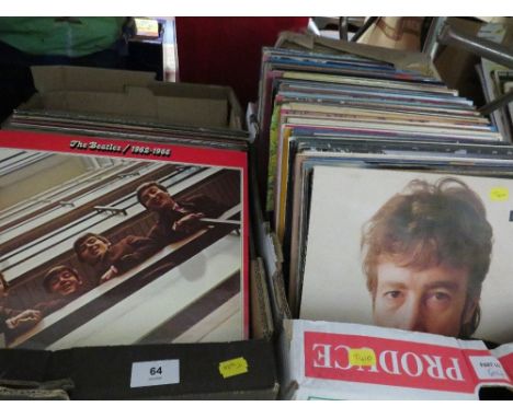 Two trays of assorted LP records, mainly easy listening, to include The Beatles Red Album, Kate Bush etc.