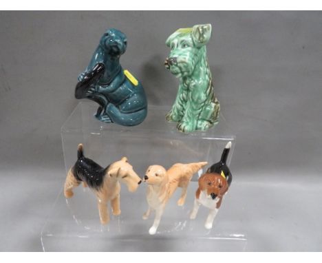 Five ceramic animal figures to include Beswick dogs