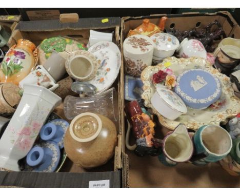 Three trays of collectables to include Wedgwood, Goebel, Toby jugs etc