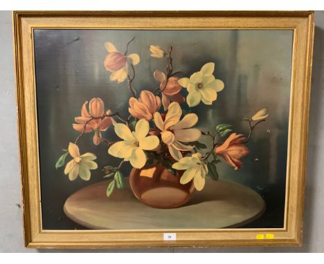 Wilf Walker - A large retro print still life of flowers in a vase, signed lower right 60 x 75 cm