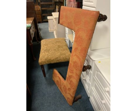 An antique upholstered stool together with a low club type fender - loose feet. (2)