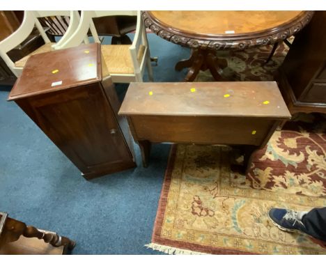 An antique mahogany pot cupboard together with a coffer. (2)