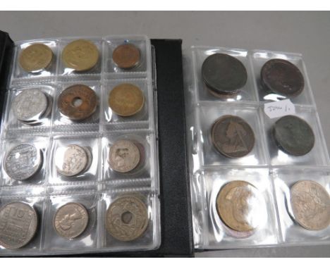 Two small albums of British and world coins 18th century onwards including 2 1797 cartwheel pennies